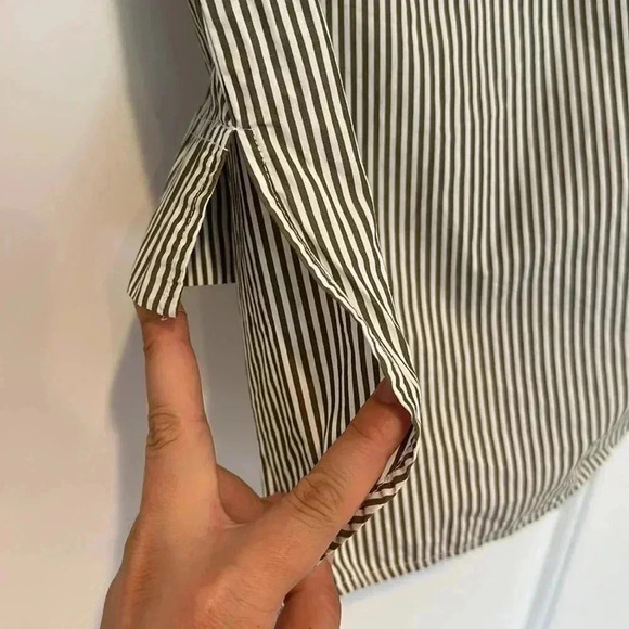 4/$25 J. Crew Top Black White Striped Funnelneck Cotton Poplin Hi Low Sz 00 - Picture 13 of 14